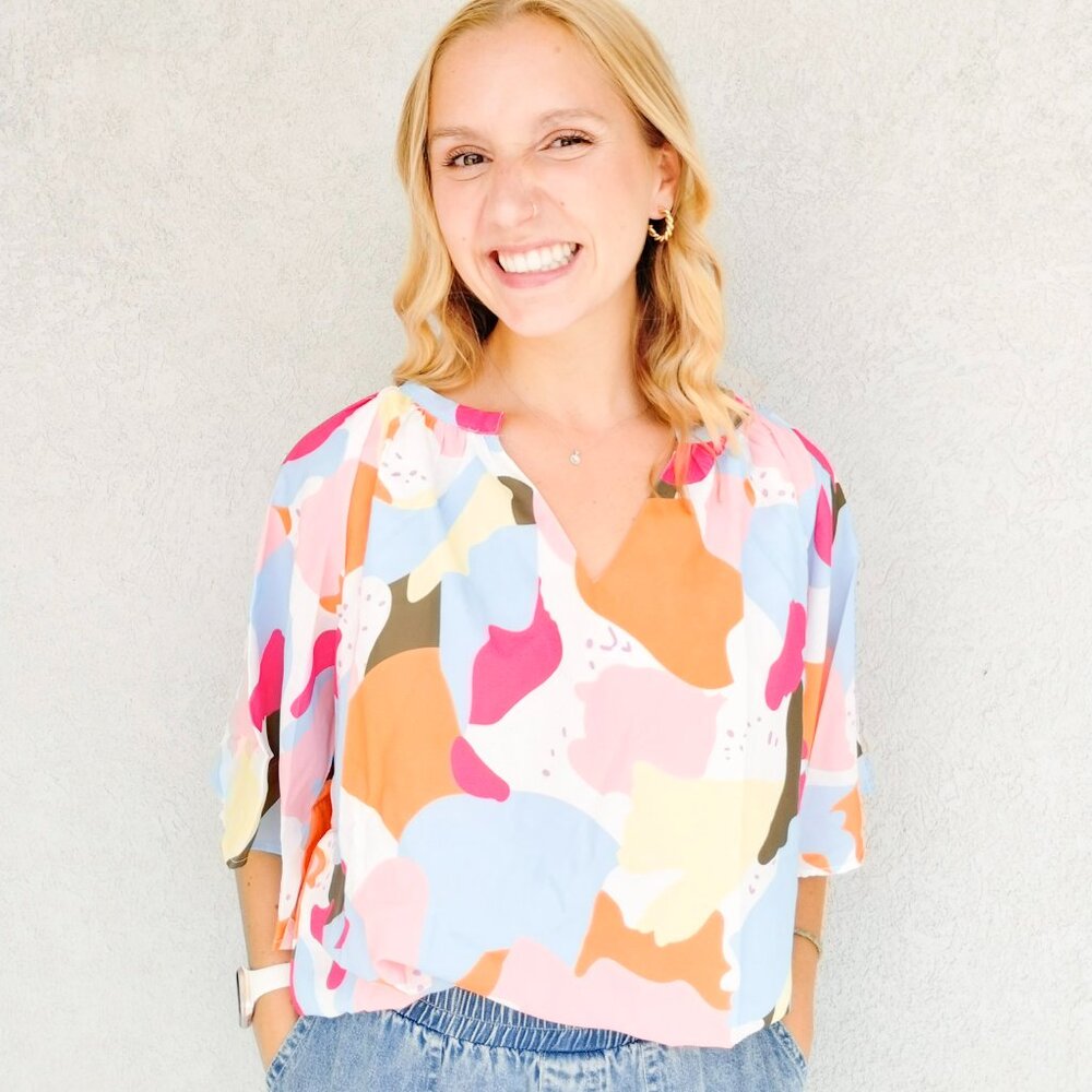 Abstract Print V Neck Blouse